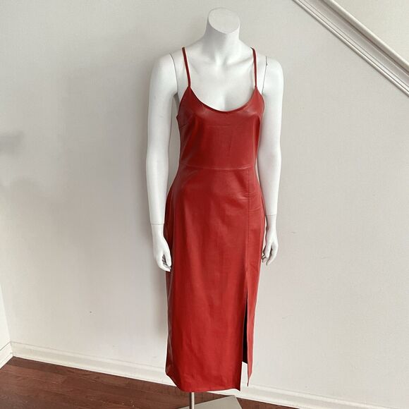 Zara Dress Red Faux Leather Camisole Slip Strappy Front Slit Midi M -  mordernwear.com